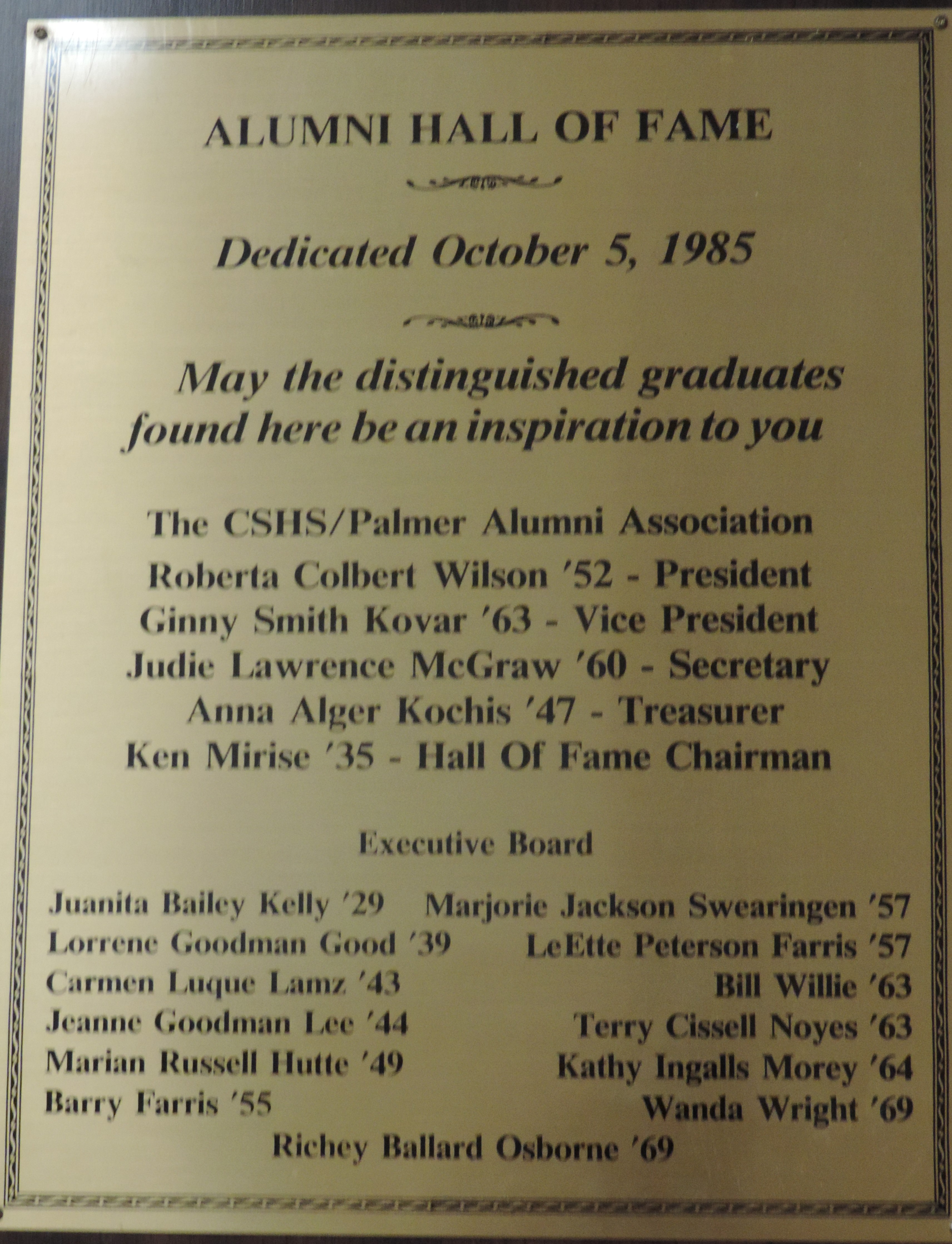 Palmer High School Hall of Fame dedication plaque